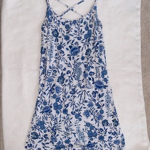 blue and white floral flowy dress